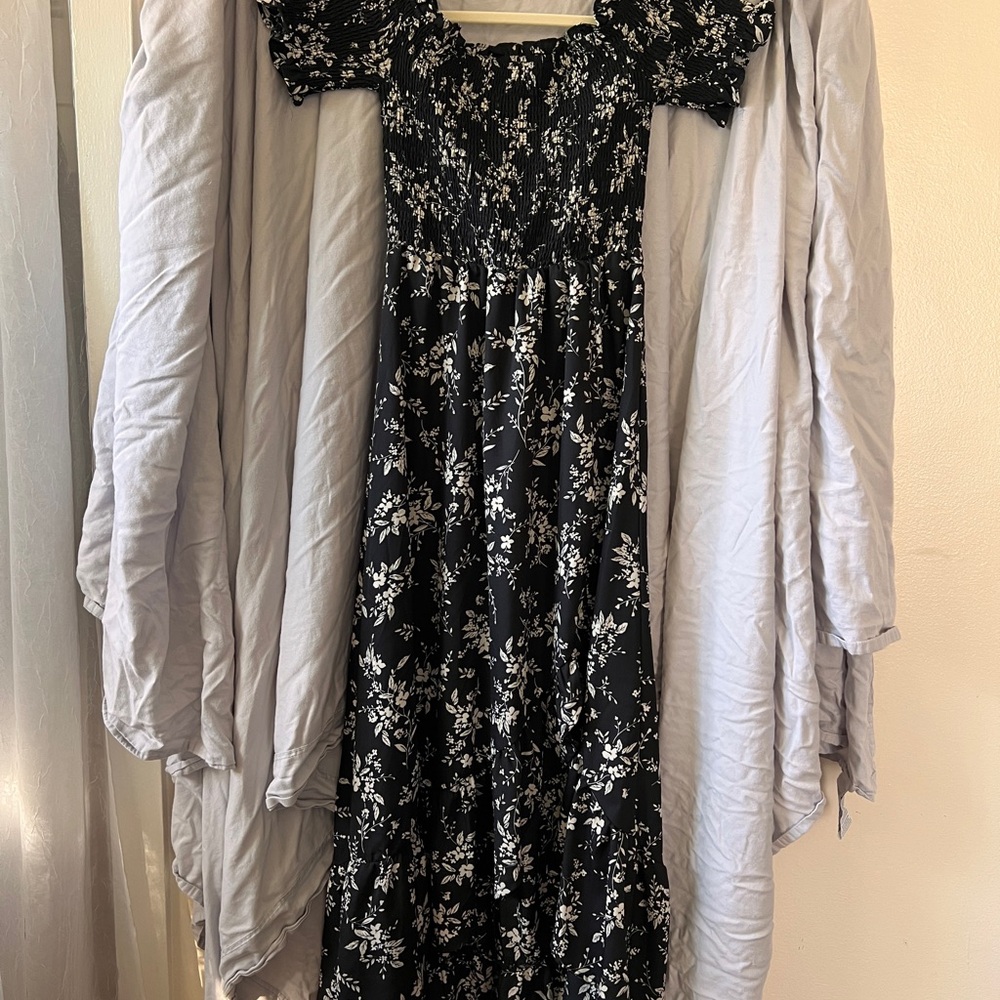 Black Floral Hi-Lo Dress